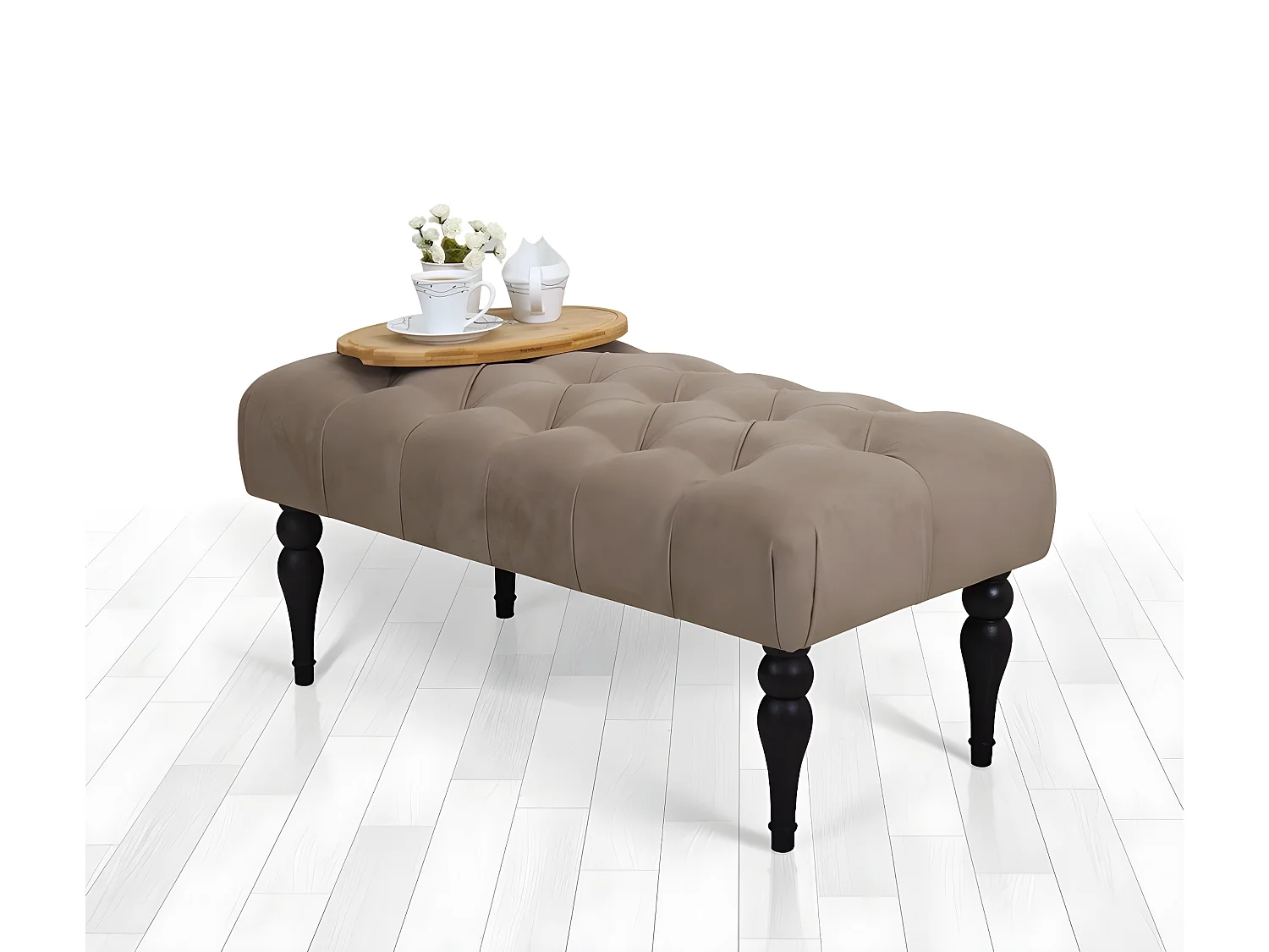Banc chesterfield Dugon L92cm Bois Noir et Velours Marron