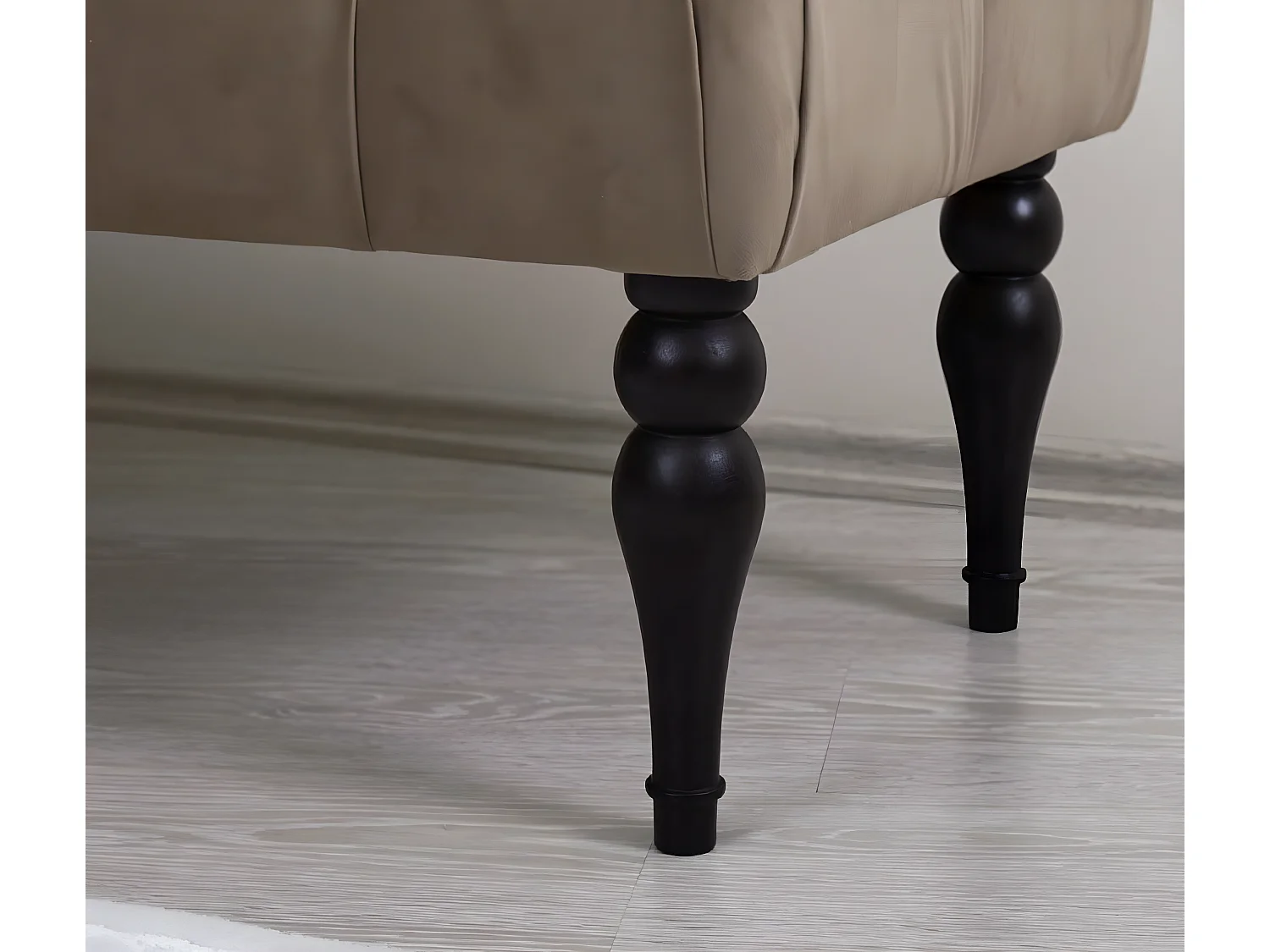 Banc chesterfield Dugon L92cm Bois Noir et Velours Marron