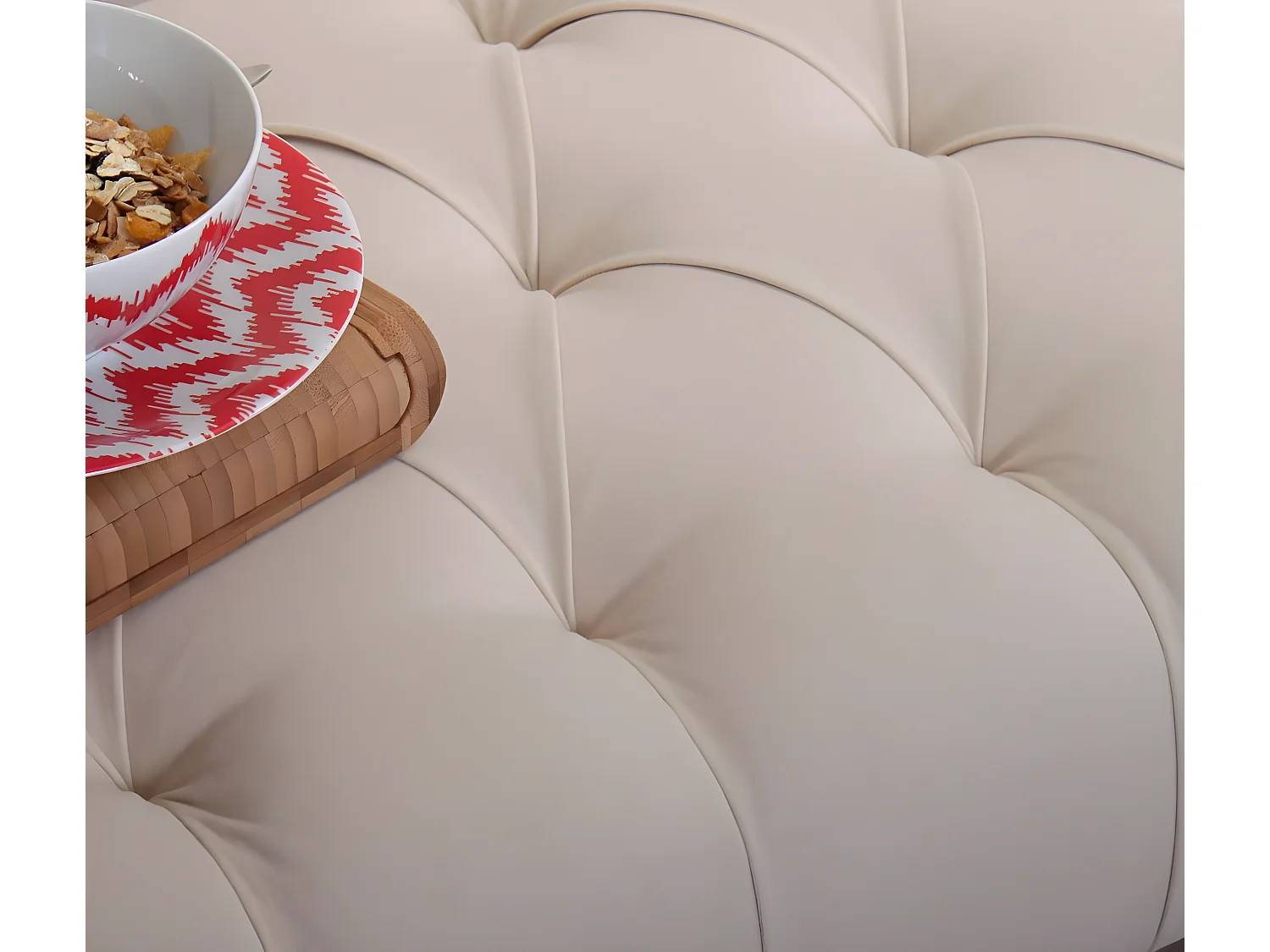 Banc chesterfield Dugon L92cm Bois Noir et Velours Blanc crème