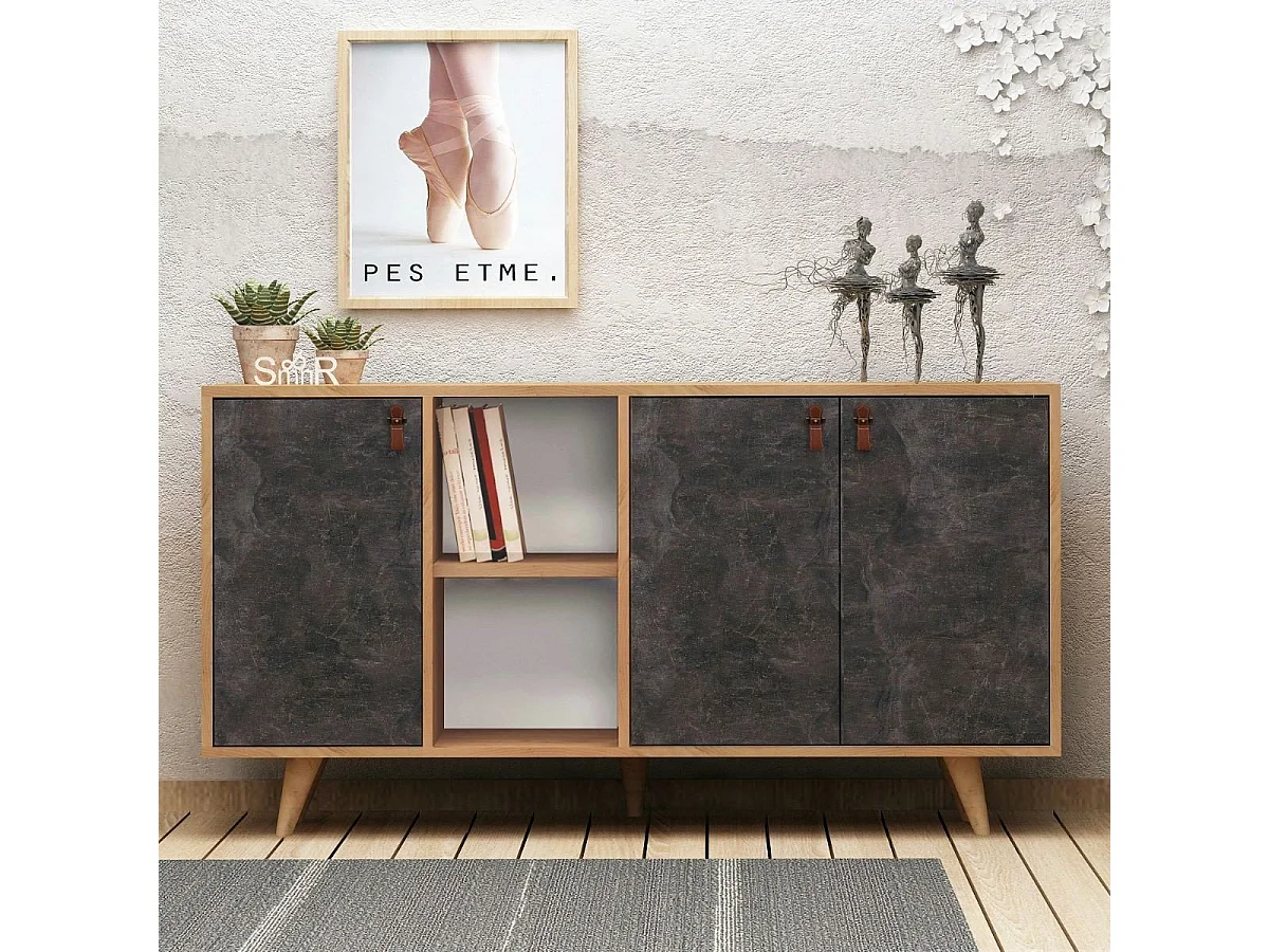 Aparador Planky color roble Gris oscuro 140x40x86 cm