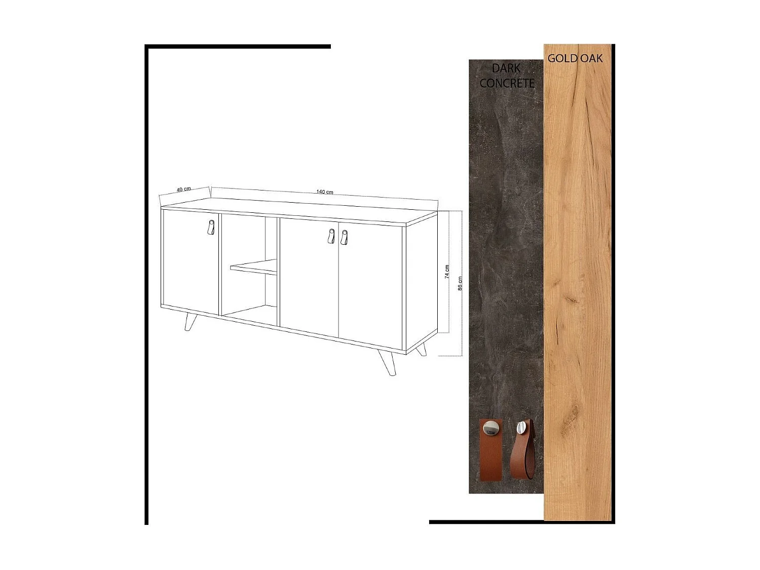 Aparador – 140 cm x 86 cm x 40 cm – Carvalho e Cinza Escuro – Painéis de Partículas