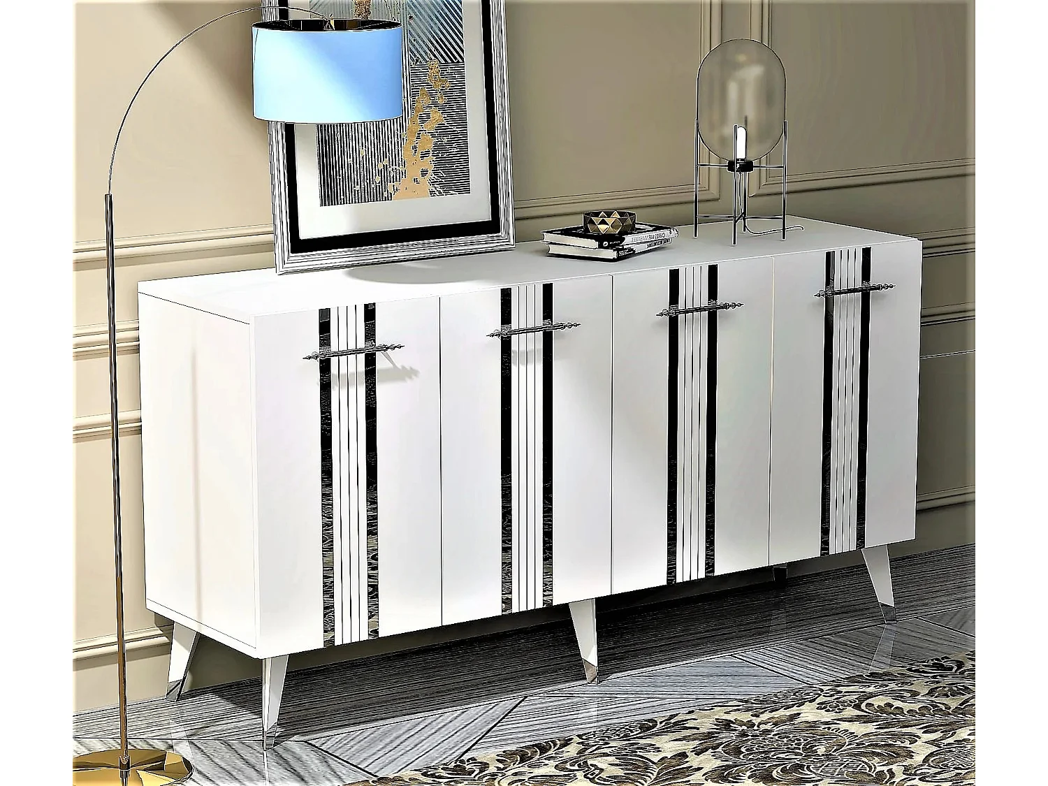 Aparador Asel Blanco Plata 150x40x80 cm