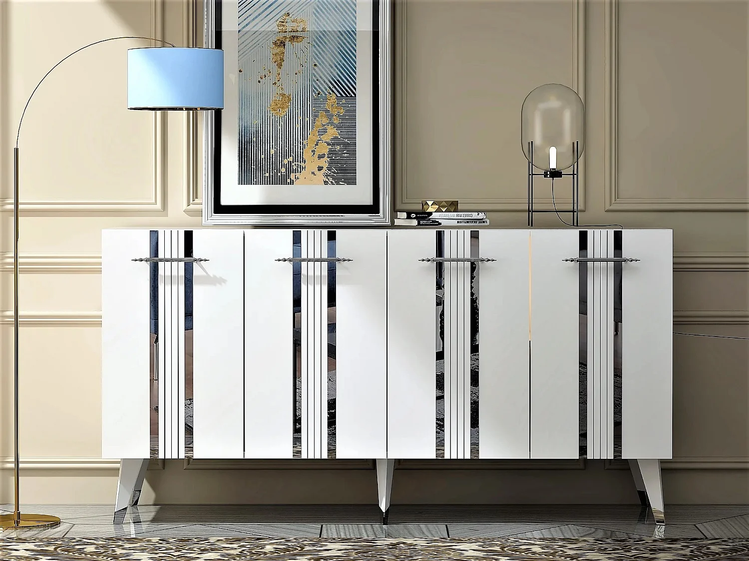 Aparador Asel Blanco Plata 150x40x80 cm