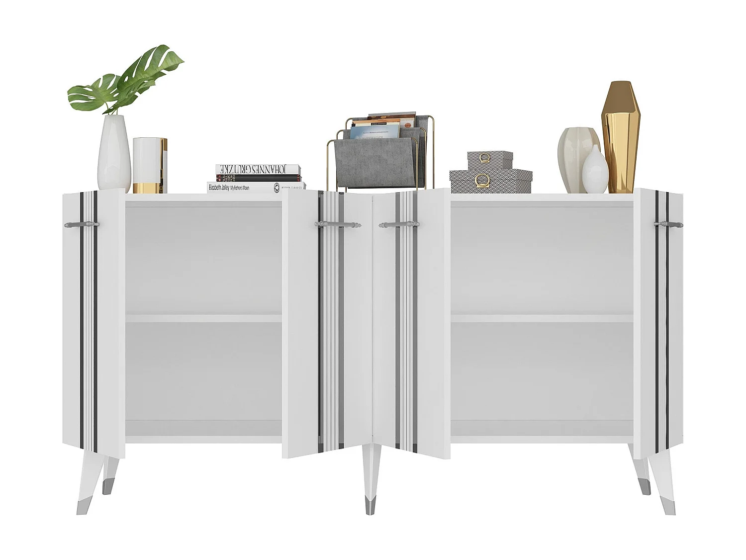 Aparador – 150 cm x 80 cm x 40 cm – Branco e Prata – Melamina