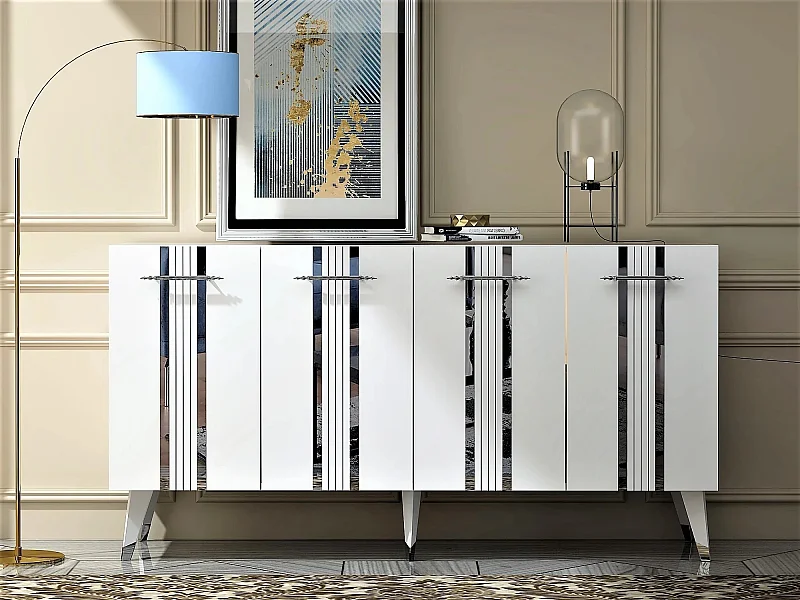 Aparador – 150 cm x 80 cm x 40 cm – Branco e Prata – Melamina