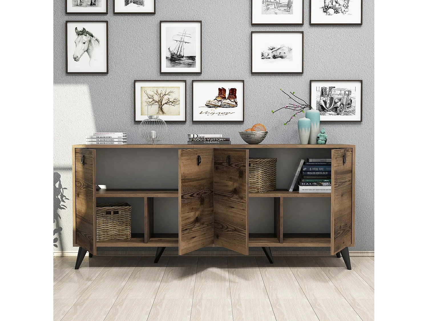 Aparador Elite 1616 color nogal 180x45x80 cm