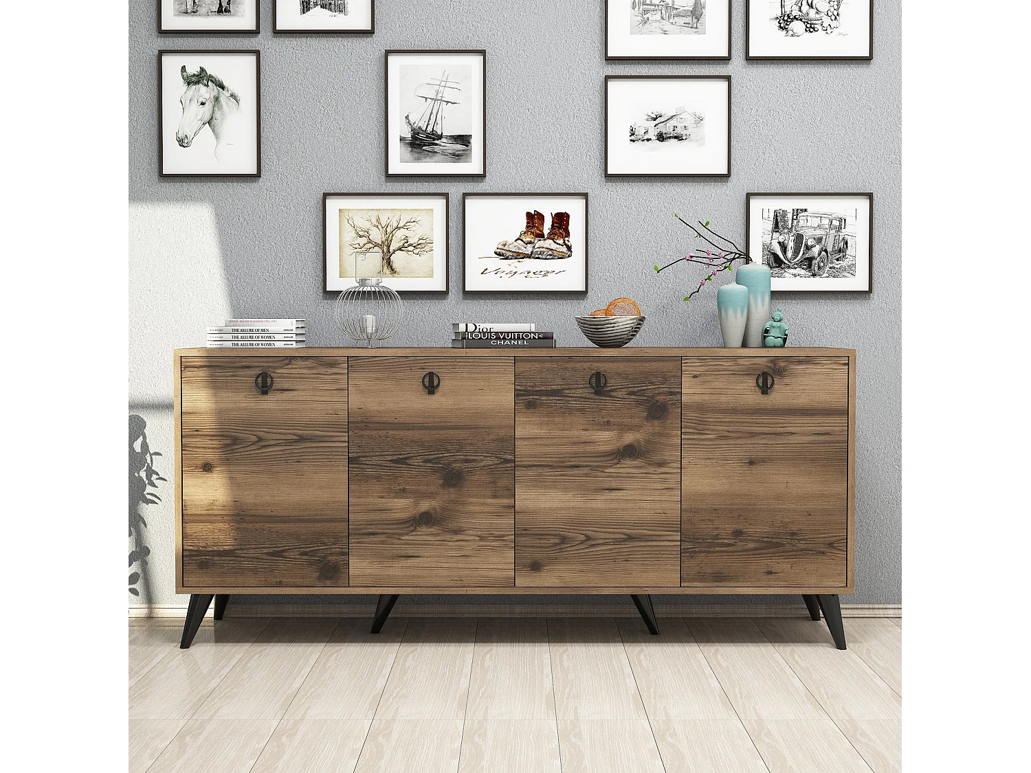 Buffet bas 4 tiroirs Bergerat 180cm Bois foncé