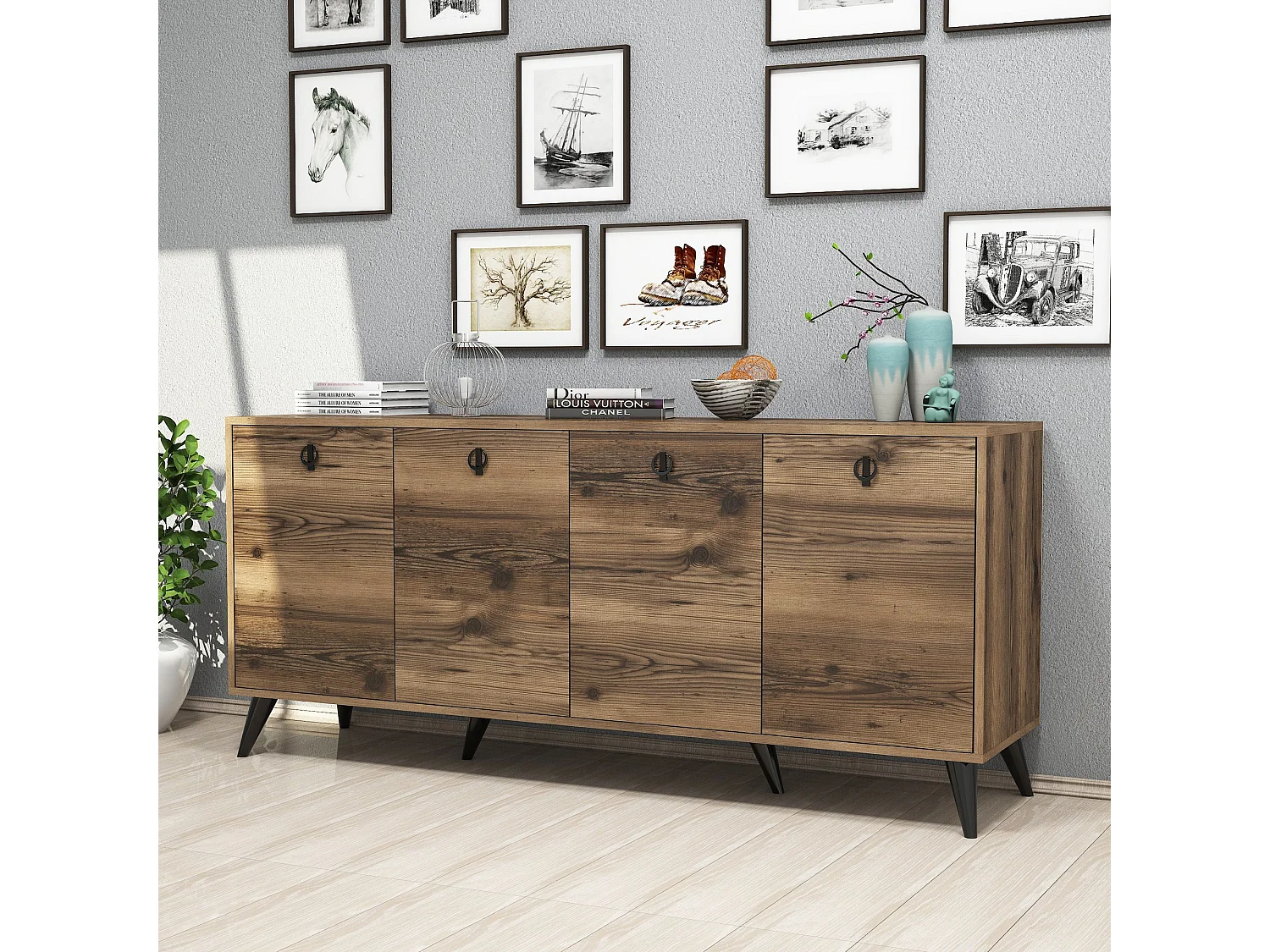 Buffet bas 4 tiroirs Bergerat 180cm Bois foncé