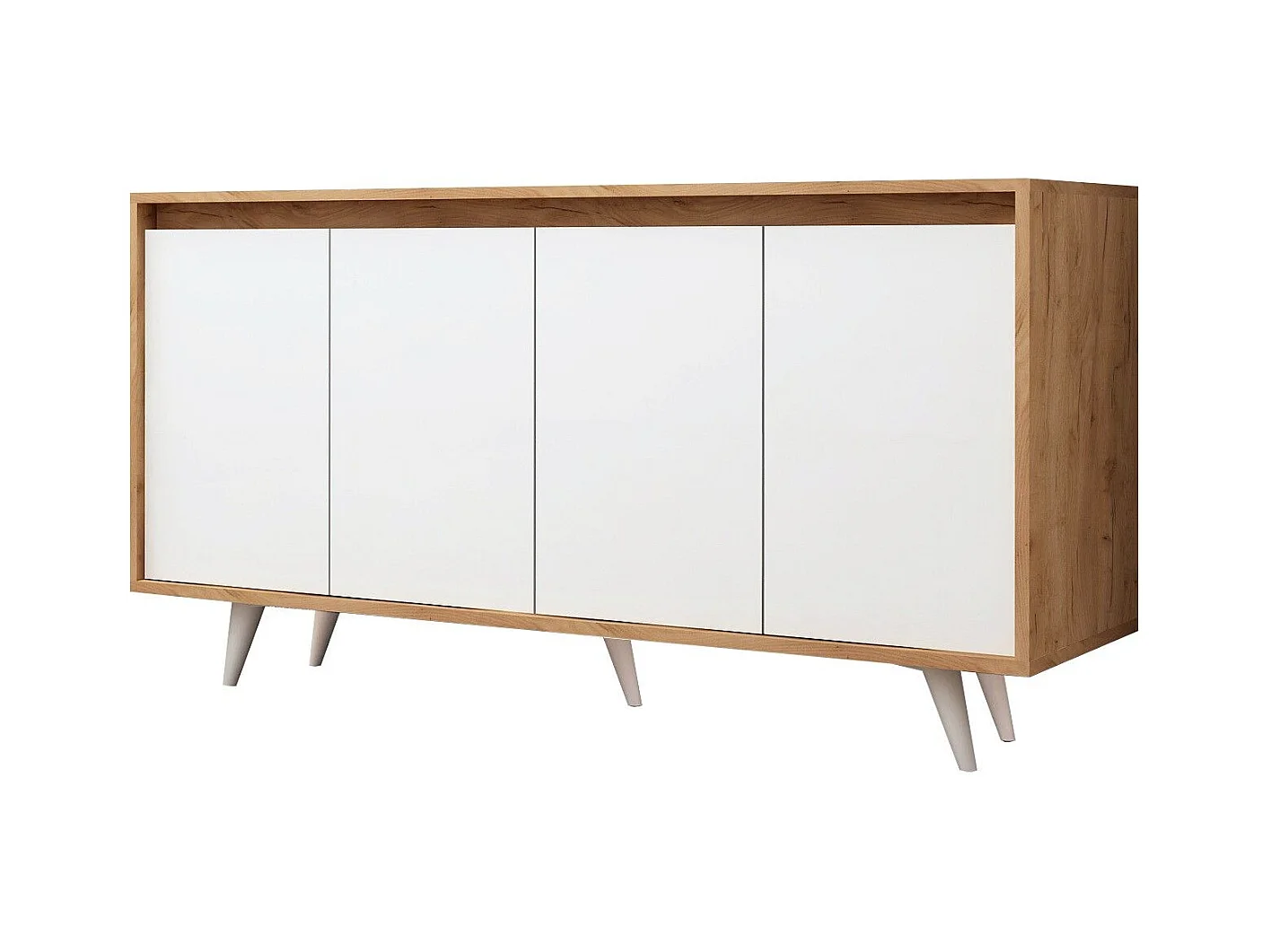 Buffet haut 4 portes Ophixis 140cm Bois Blanc et Chêne