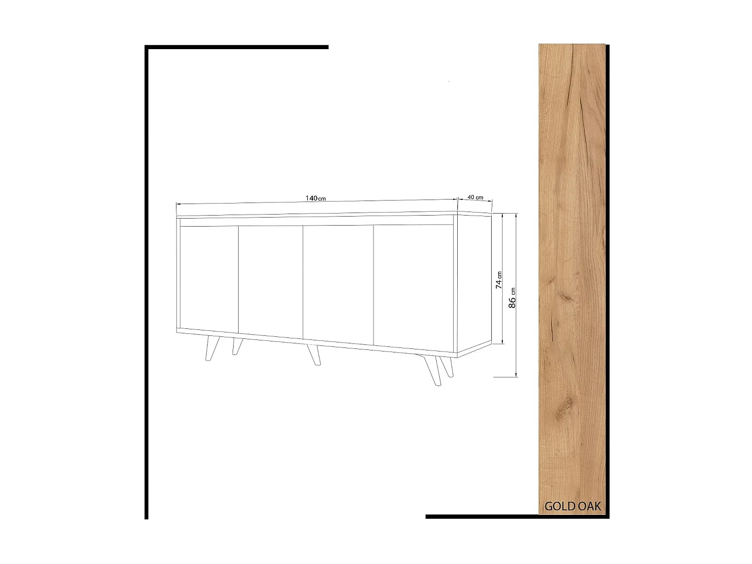 Buffet haut 4 portes Ophixis 140cm Bois Blanc et Chêne