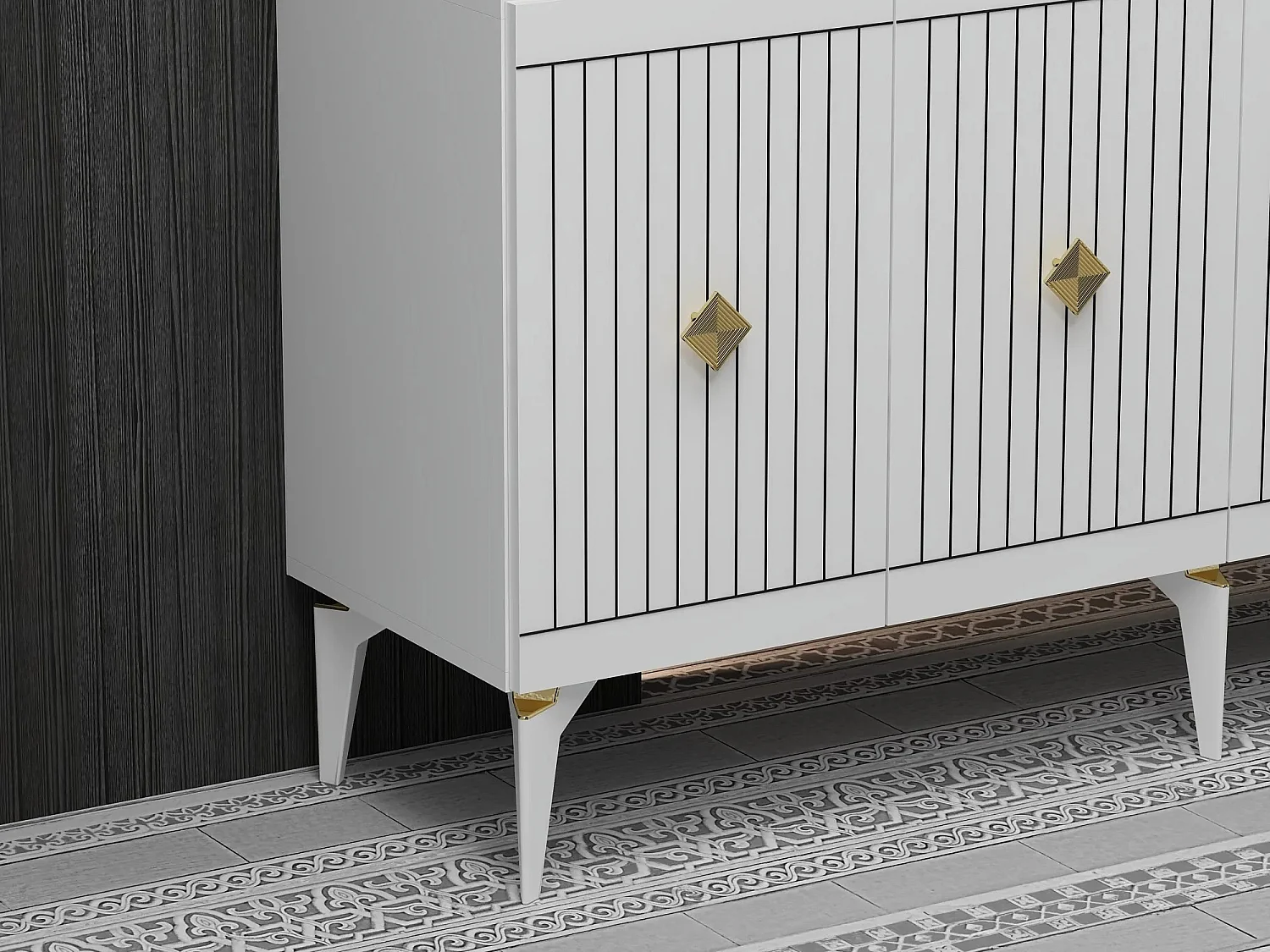 Aparador – 150 x 79 x 40 cm – Branco e Dourado – Painel de Partículas revestido a Melamina