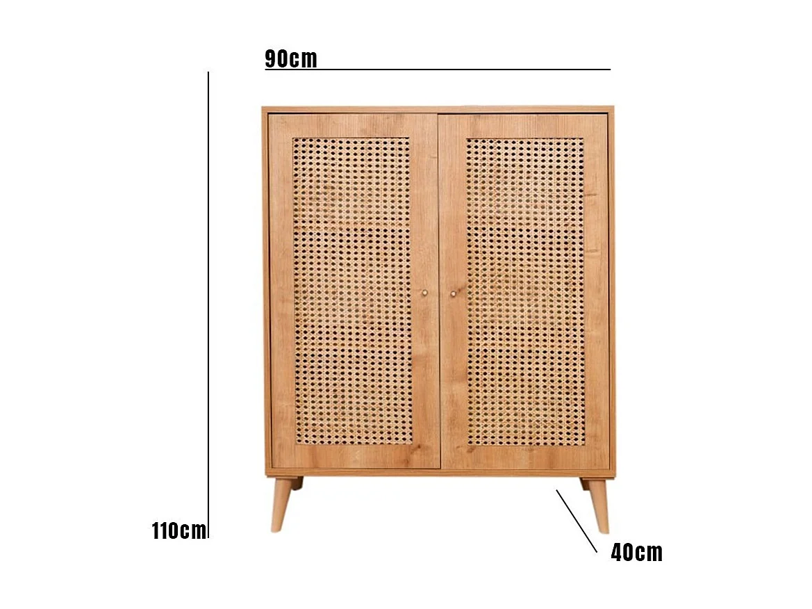 Aparador elegante de carvalho, 100% madeira de carpa, 90 x 40 x 110 cm | Pernas robustas de carpa | Perfeito para salas de estar e jantar modernas