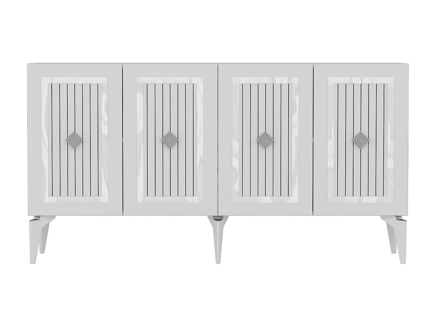 Buffet bas 4 portes design Lahave L150cm Blanc et Argent