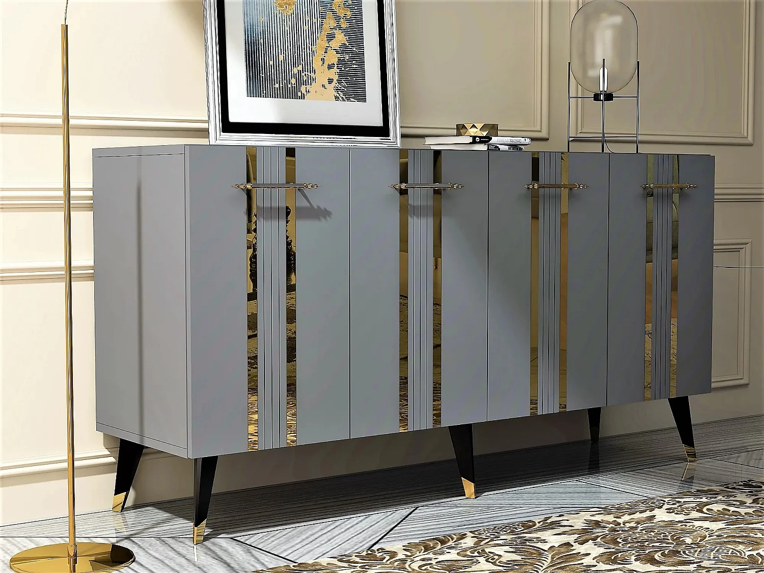 Aparador Asel Antracita dorado150x40x80 cm