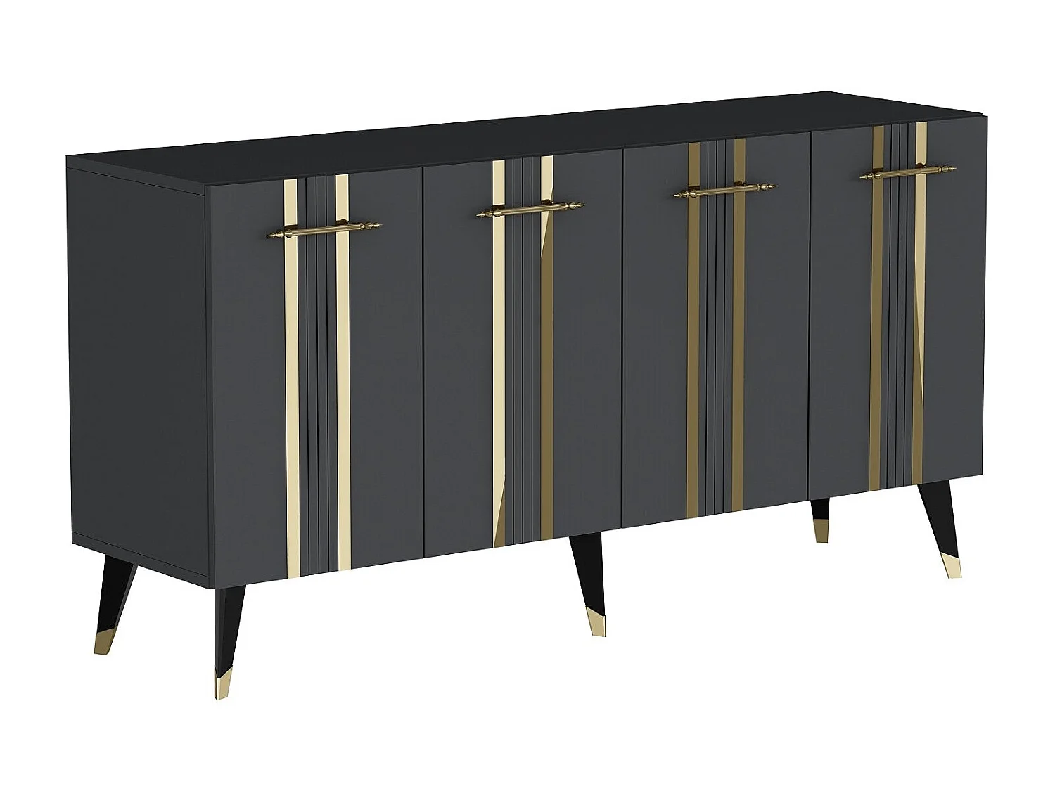 Aparador – 150cm x 80cm x 40cm – Antracite e Dourado – Painel de partículas revestido a melamina