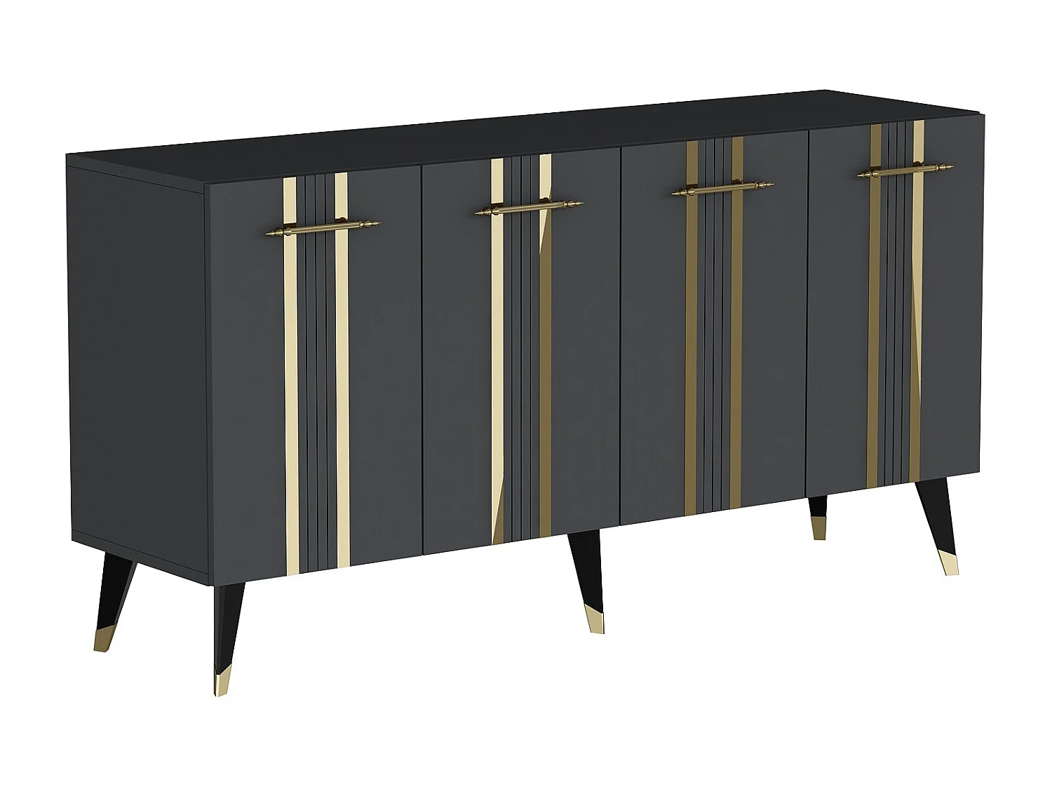 Aparador – 150cm x 80cm x 40cm – Antracite e Dourado – Painel de partículas revestido a melamina