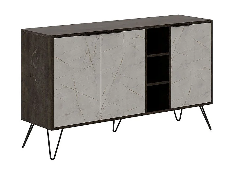 Aparador Moderno – 142 x 83 x 35,6 cm – Castanho Escuro e Lagina – 100% Melamina