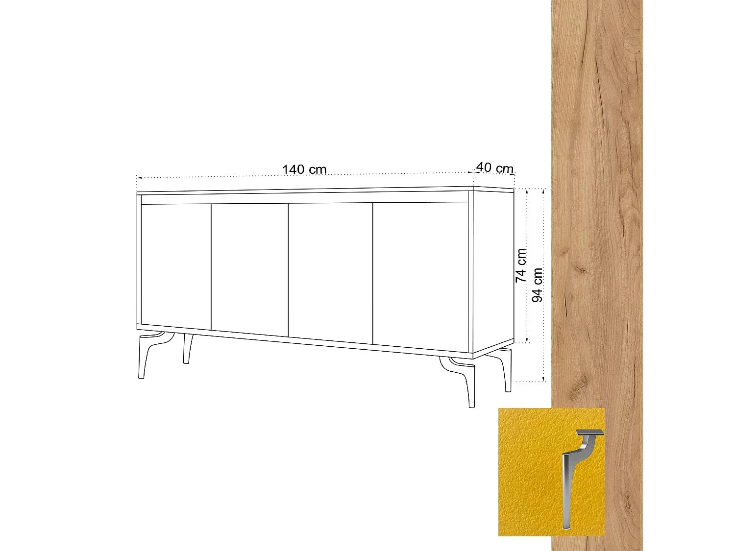 Aparador UTAH color roble Amarillo 140x40x94 cm
