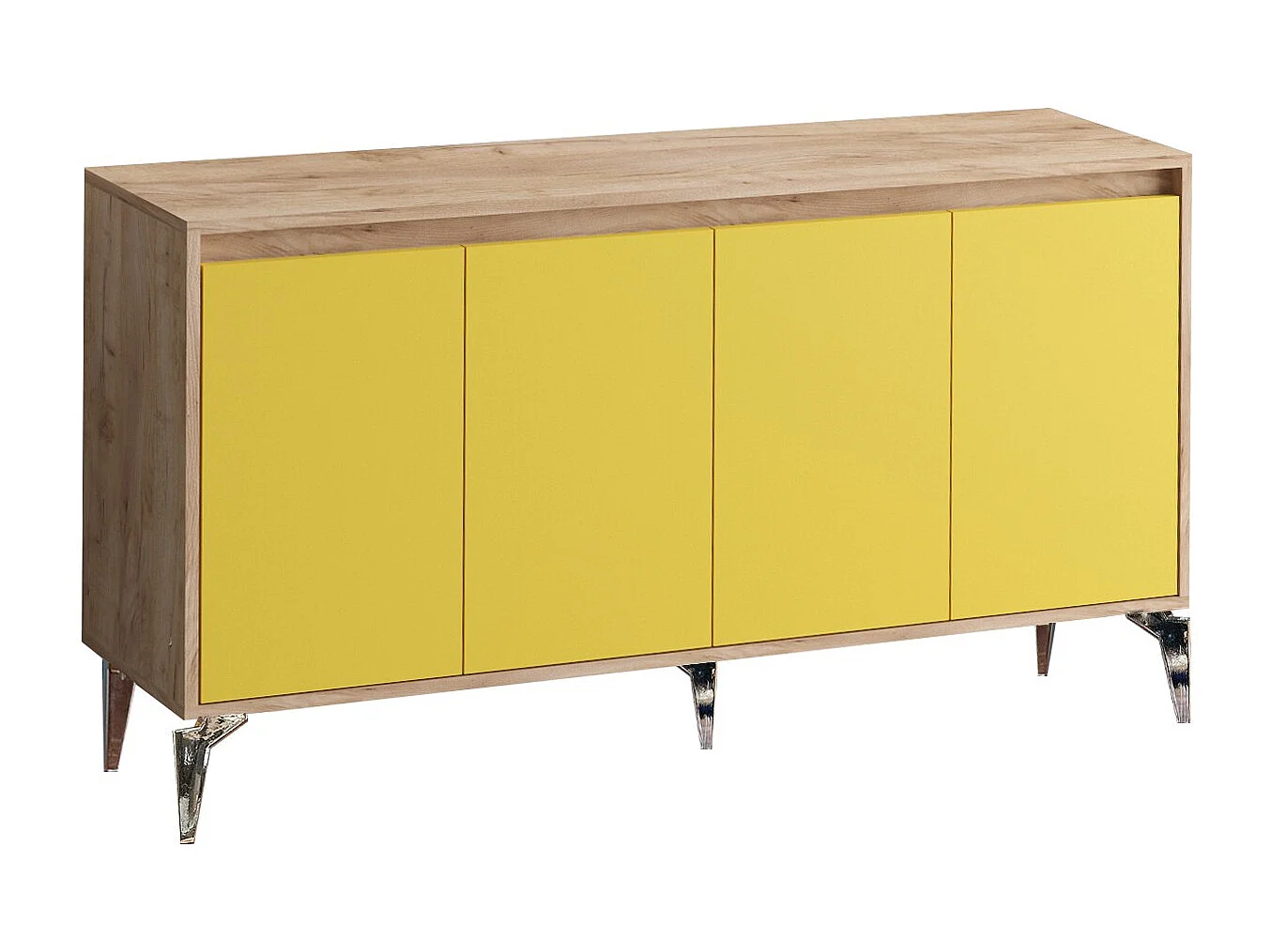 Aparador Moderno com Prateleiras – 140 x 94 x 40 cm – Carvalho e Amarelo – Painel de Partículas Revestido com Melamina