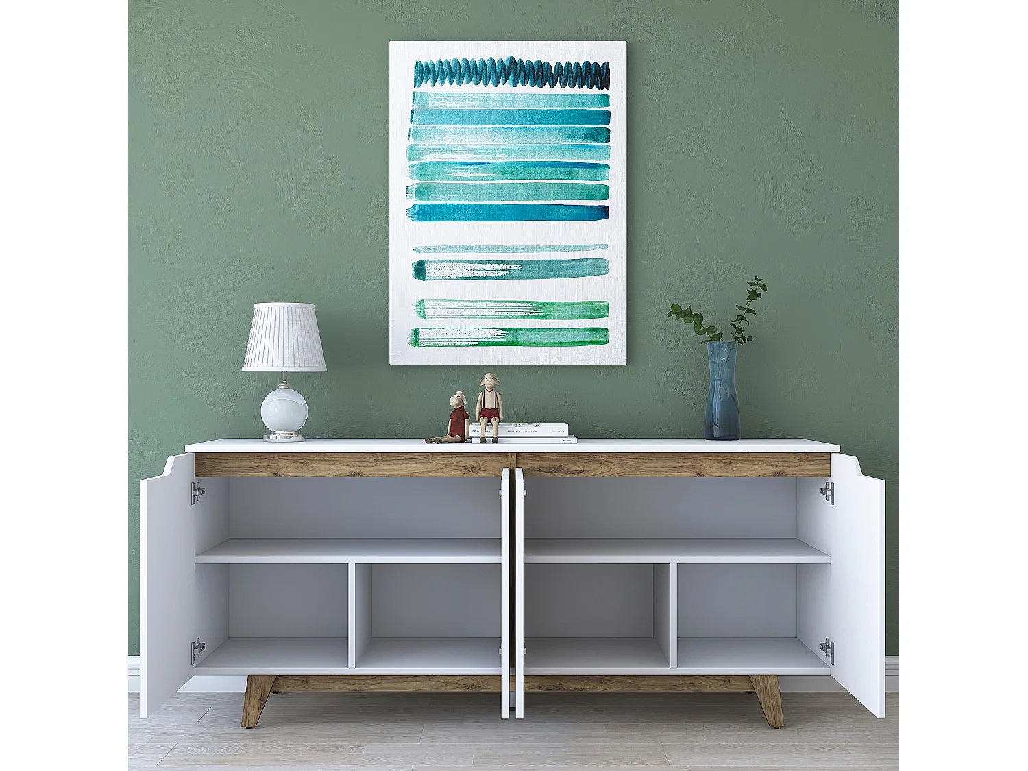 Aparador Moderno – 180 x 45 x 78,6 cm – Branco e Nogueira – Melamina