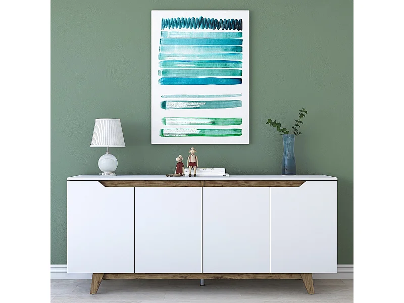 Buffet 4 portes Targita 180x78,6cm Bois Naturel et Blanc