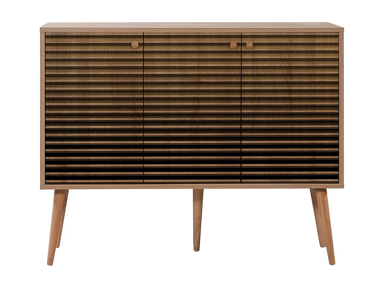 Buffet 3 portes Areva 120x90cm Motif Rayures Bois Naturel et Marron