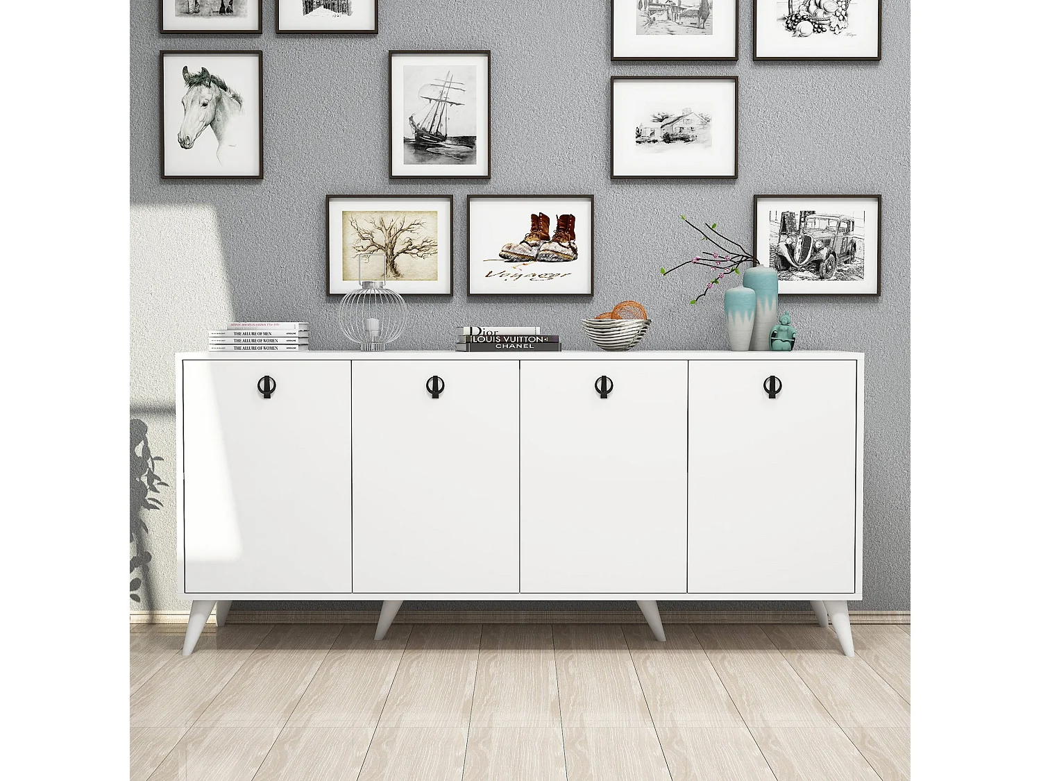 Buffet bas 4 tiroirs Bergerat 180cm Bois Blanc