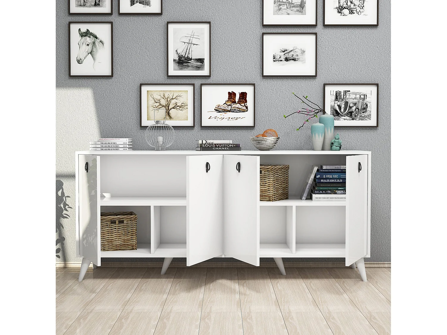 Buffet bas 4 tiroirs Bergerat 180cm Bois Blanc