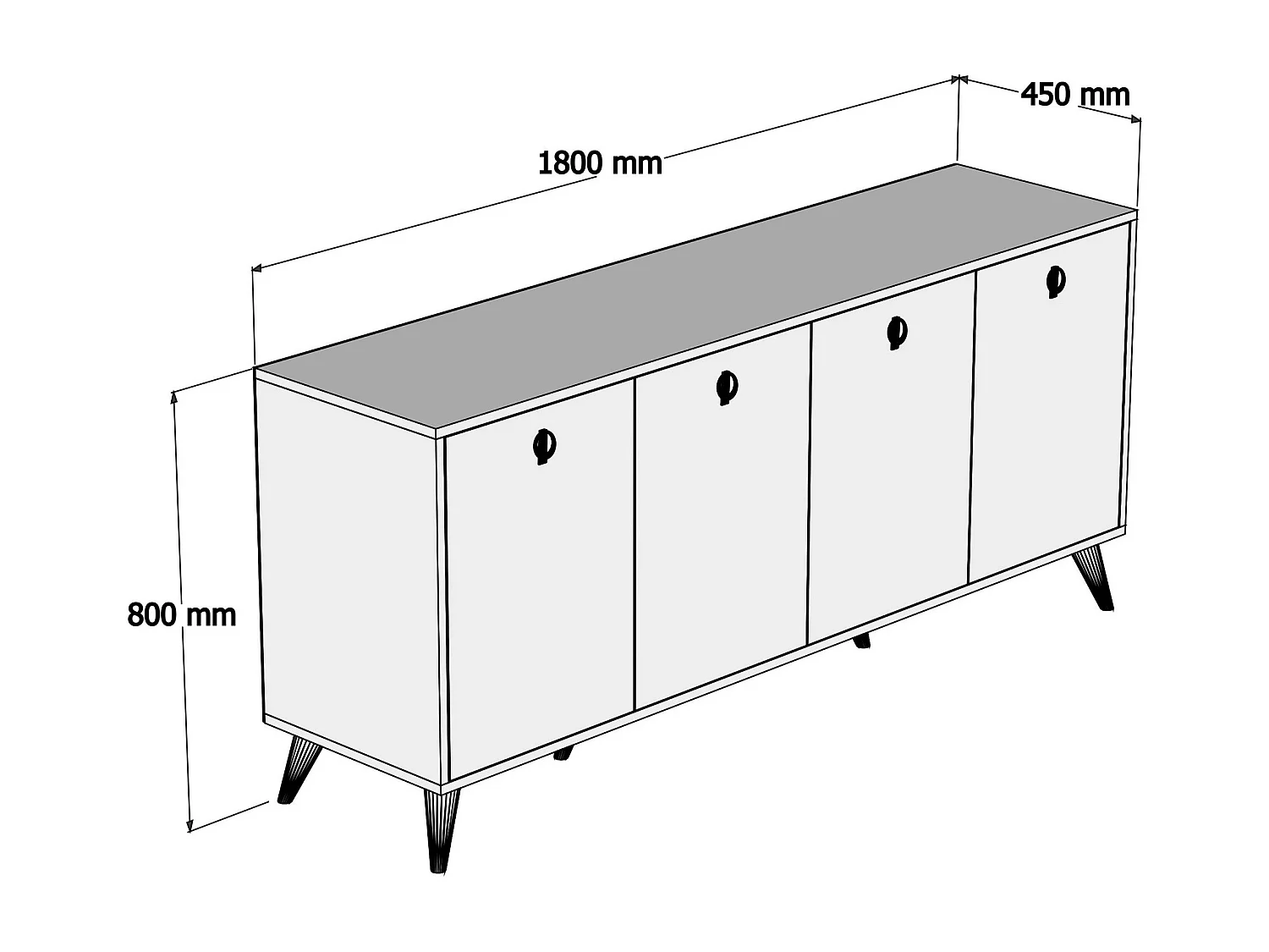 Buffet bas 4 tiroirs Bergerat 180cm Bois Blanc