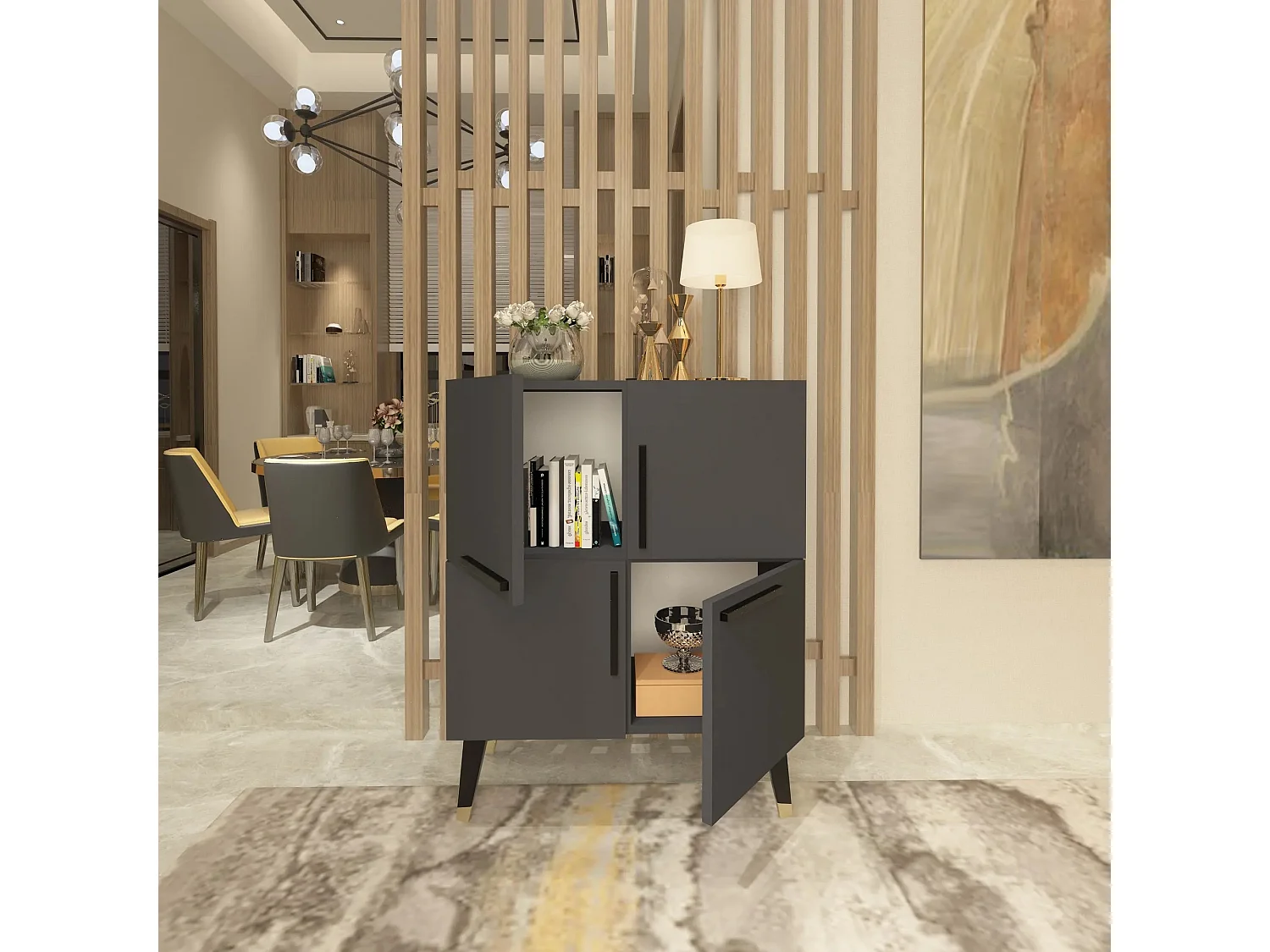 Aparador Moderno – 70 x 90 x 35 cm – Antracite – Painéis de Partículas revestidos a Melamina