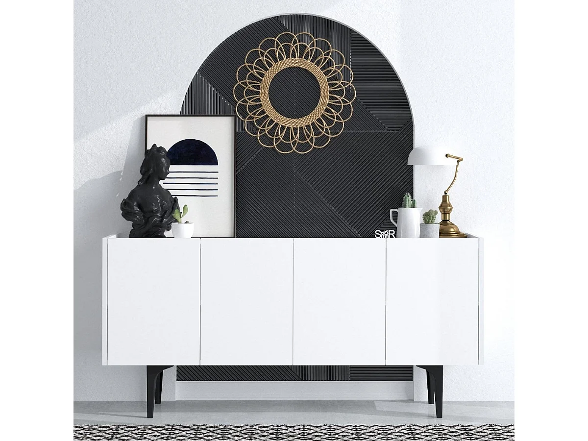 Aparador – 150 cm x 75 cm x 40 cm – Branco – Painel de Partículas revestido em Melamina