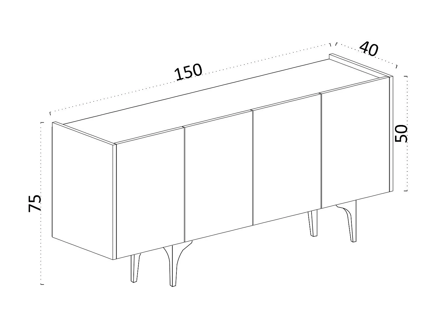 Aparador – 150 cm x 75 cm x 40 cm – Branco – Painel de Partículas revestido em Melamina