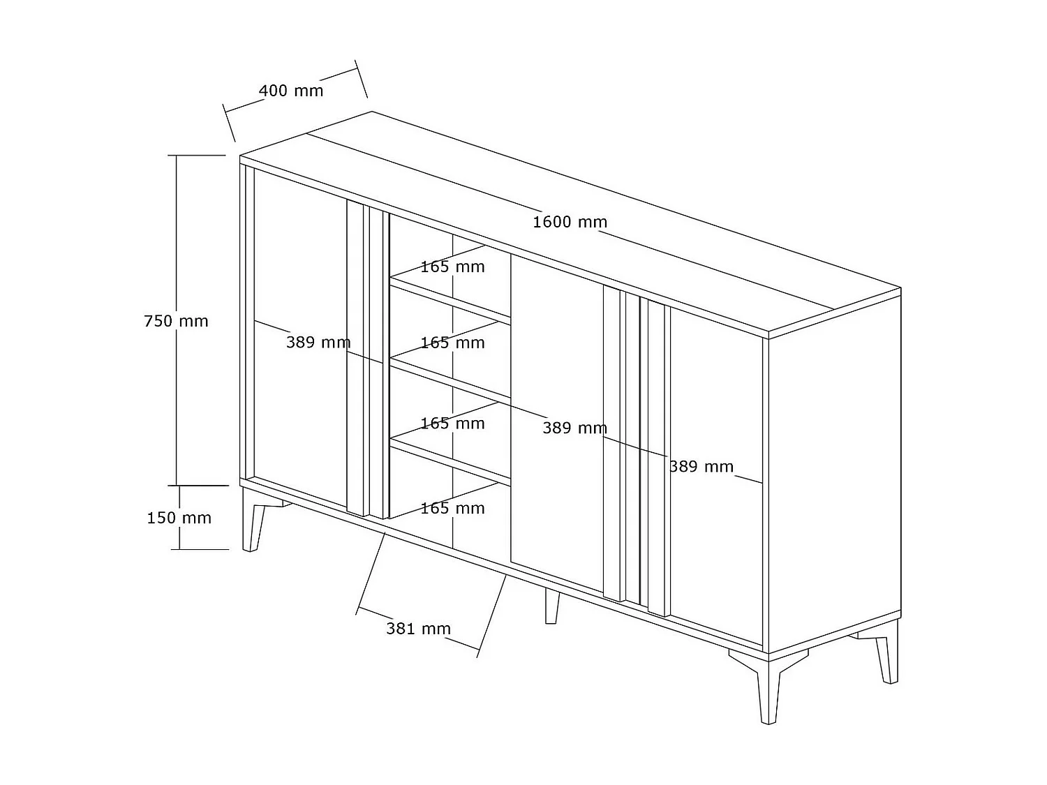 Buffet bas 3 portes Farfalle L160cm Bois foncé et Anthracite