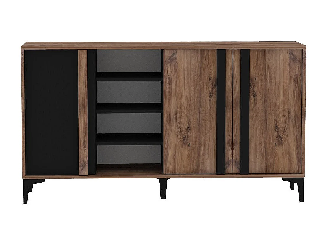 Buffet bas 3 portes Farfalle L160cm Bois foncé et Anthracite