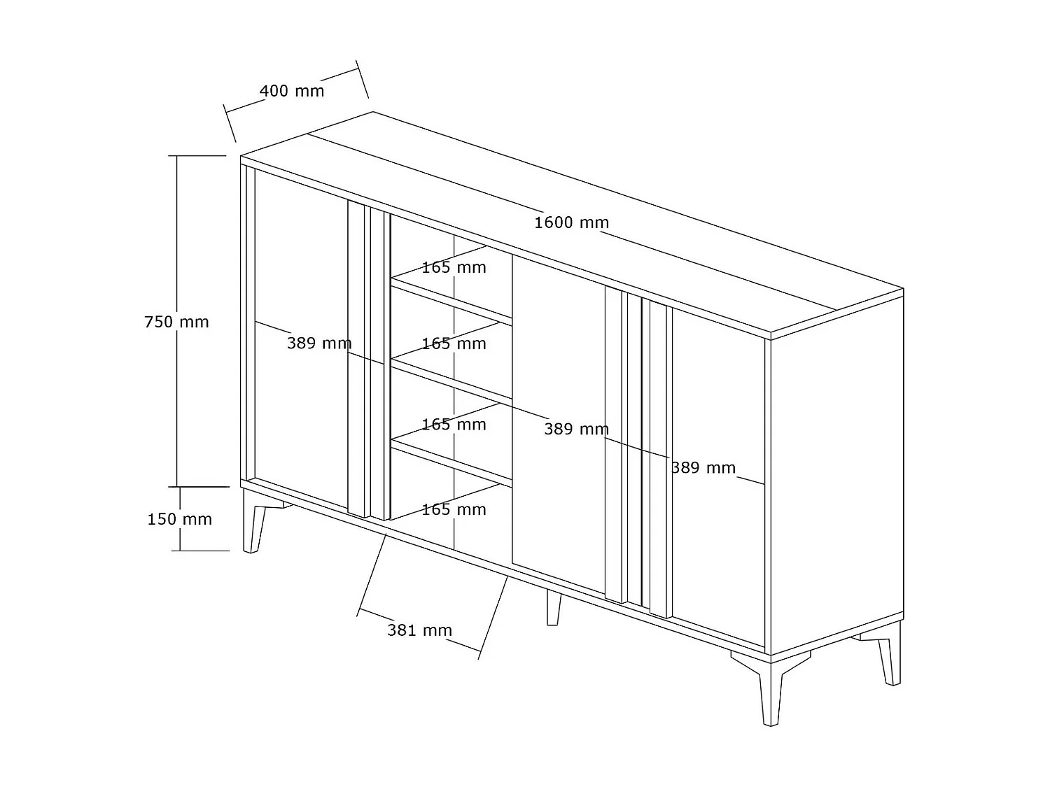 Buffet bas 3 portes Farfalle L160cm Bois foncé et Anthracite
