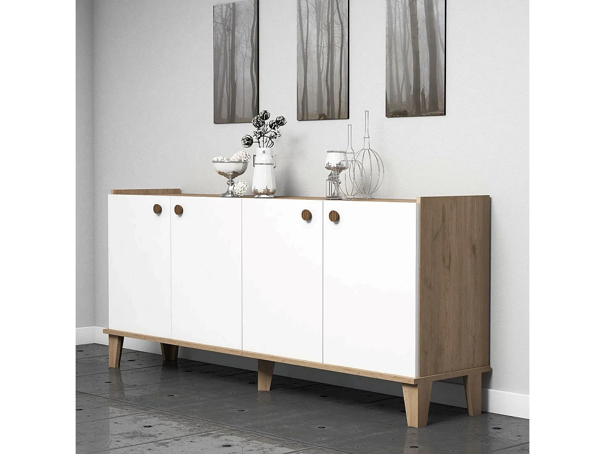 Buffet 4 portes décor chêne et blanc L180 cm - Summer