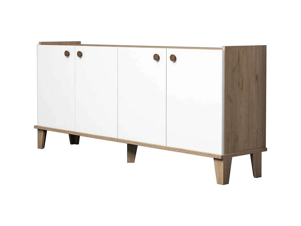 Buffet 4 portes décor chêne et blanc L180 cm - Summer