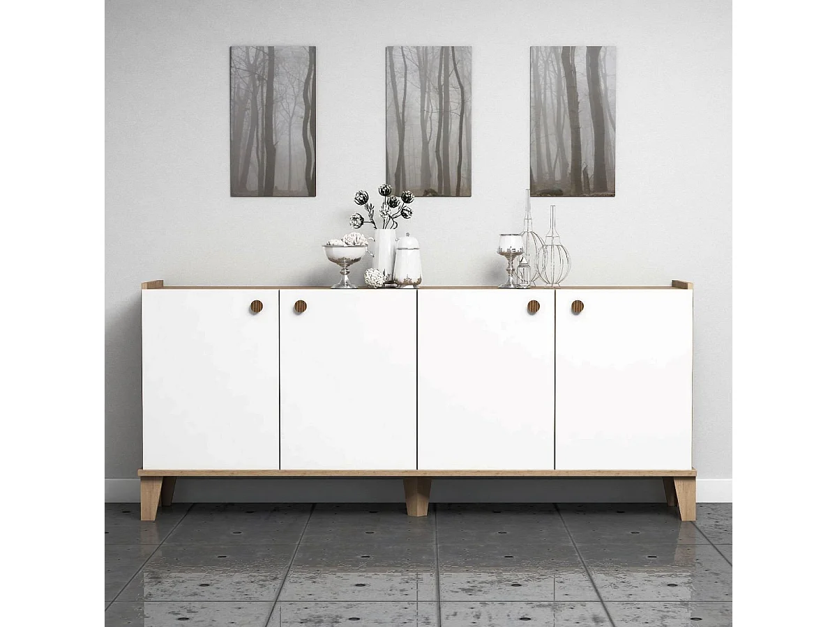 Buffet 4 deuren eiken en wit decor L180 cm - Summer