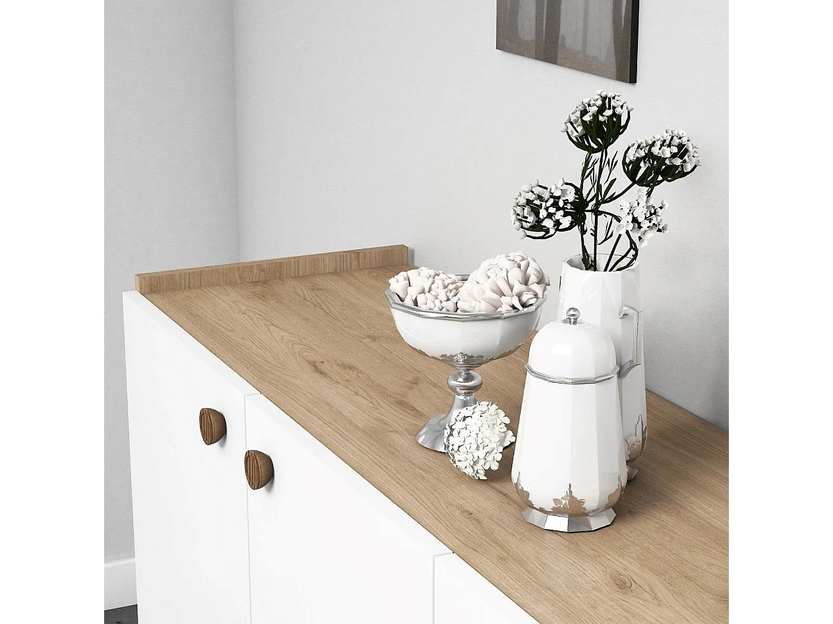 Buffet 4 deuren eiken en wit decor L180 cm - Summer