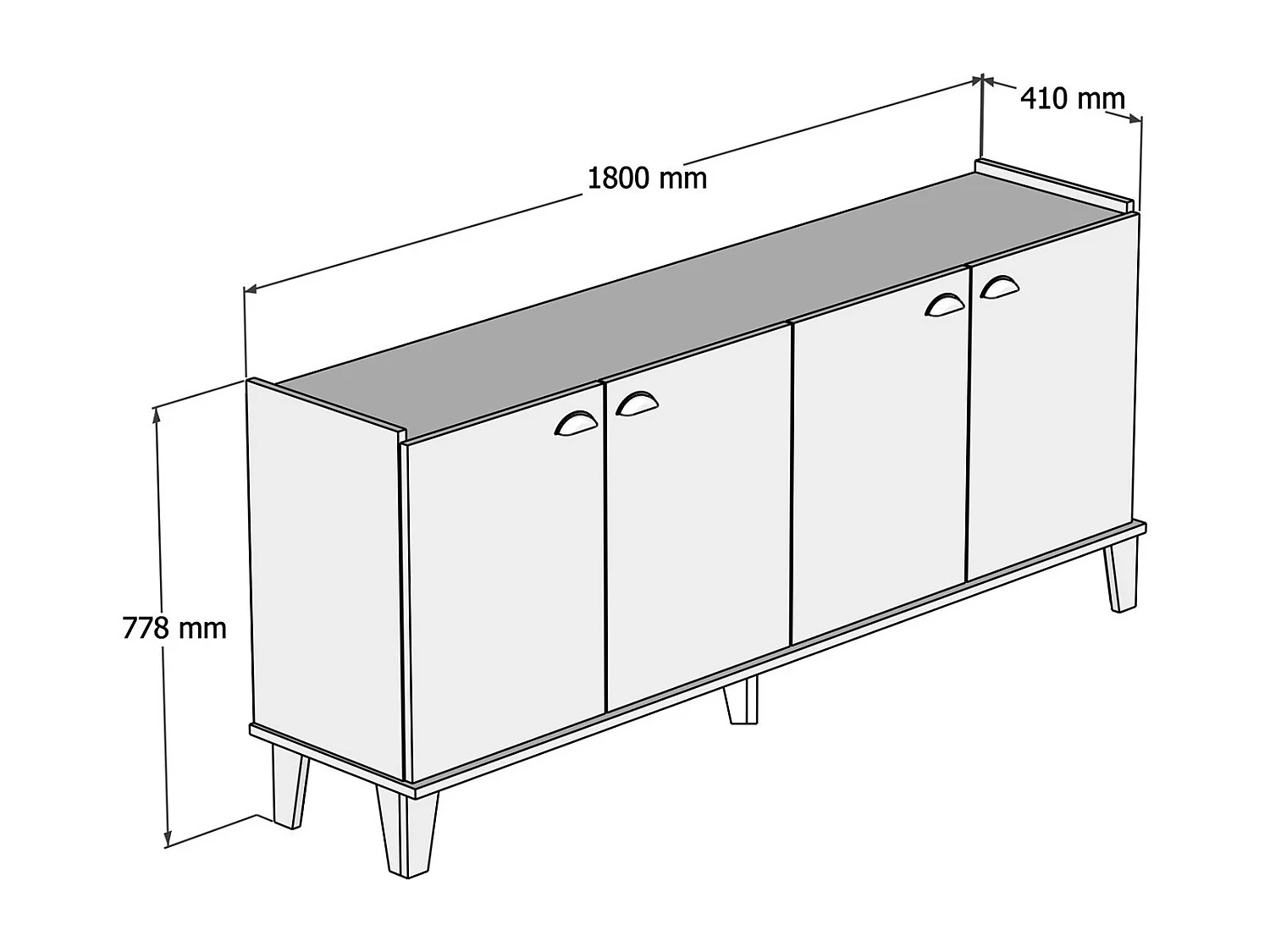 Buffet 4 deuren eiken en wit decor L180 cm - Summer