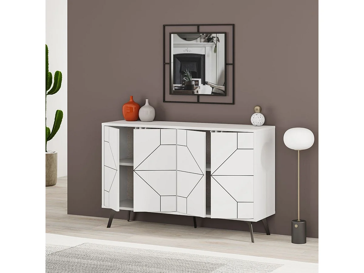 Aparador Moderno – 123 cm – Branco – Painel de Partículas revestido em Melamina