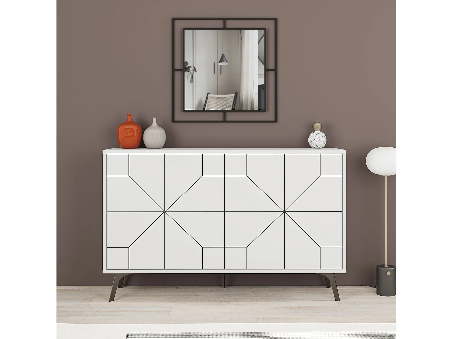 Aparador Moderno – 123 cm – Branco – Painel de Partículas revestido em Melamina