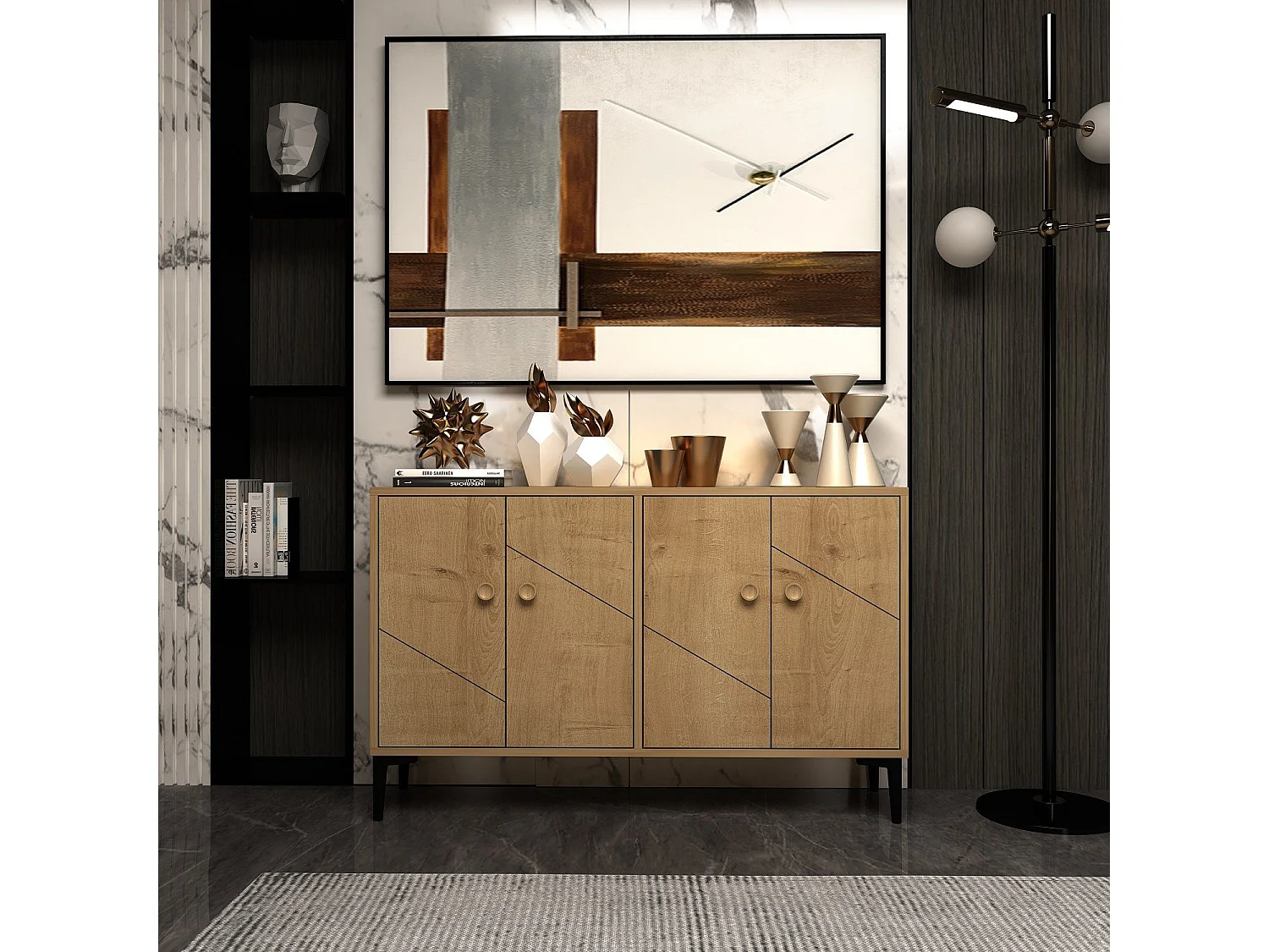 Buffet Nunki 120cm Motif Géométrique Chêne clair