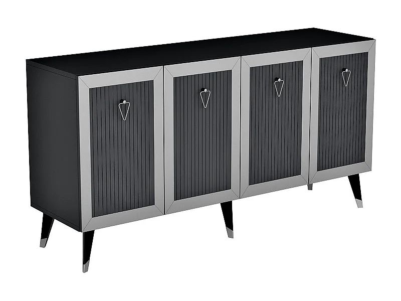 Aparador Kailua 1868, Antracita|Negro|Plata, 80x150x40cm, Aglomerado laminado