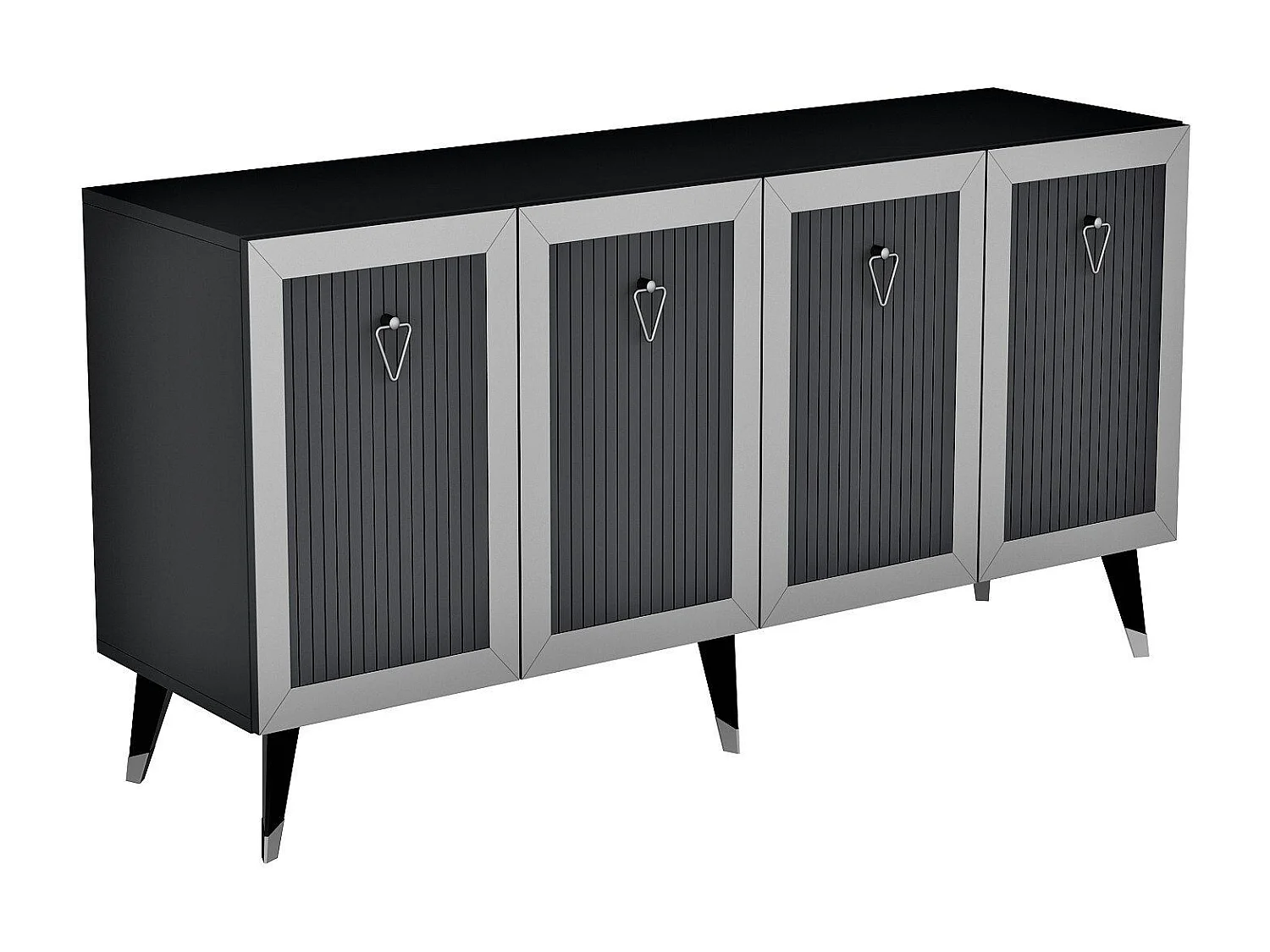 Aparador Kailua 1868, Antracita|Negro|Plata, 80x150x40cm, Aglomerado laminado