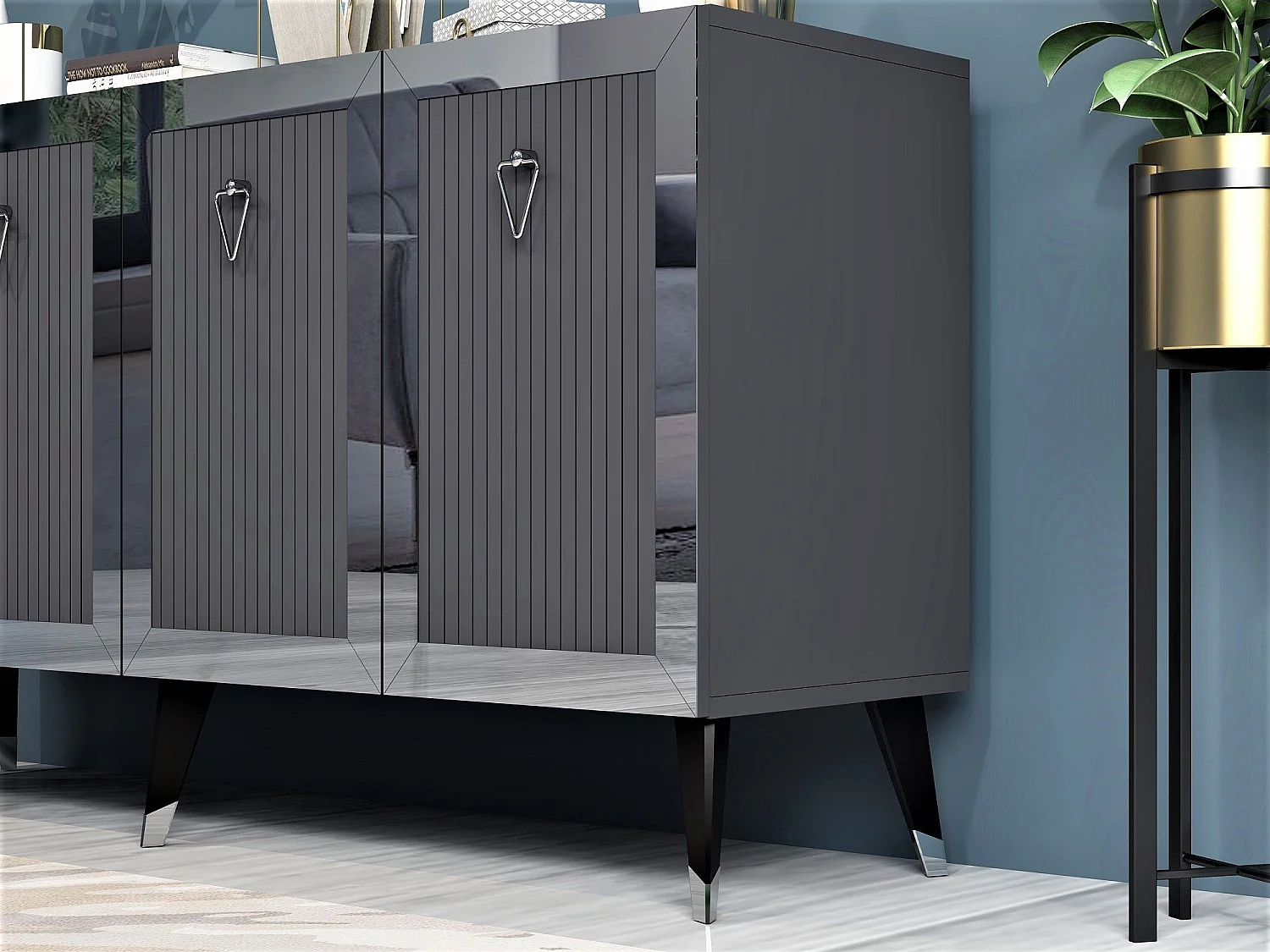 Aparador – 150 x 40 x 80 cm – Antracite e Prata – Painel de Partículas com Revestimento a Melamina