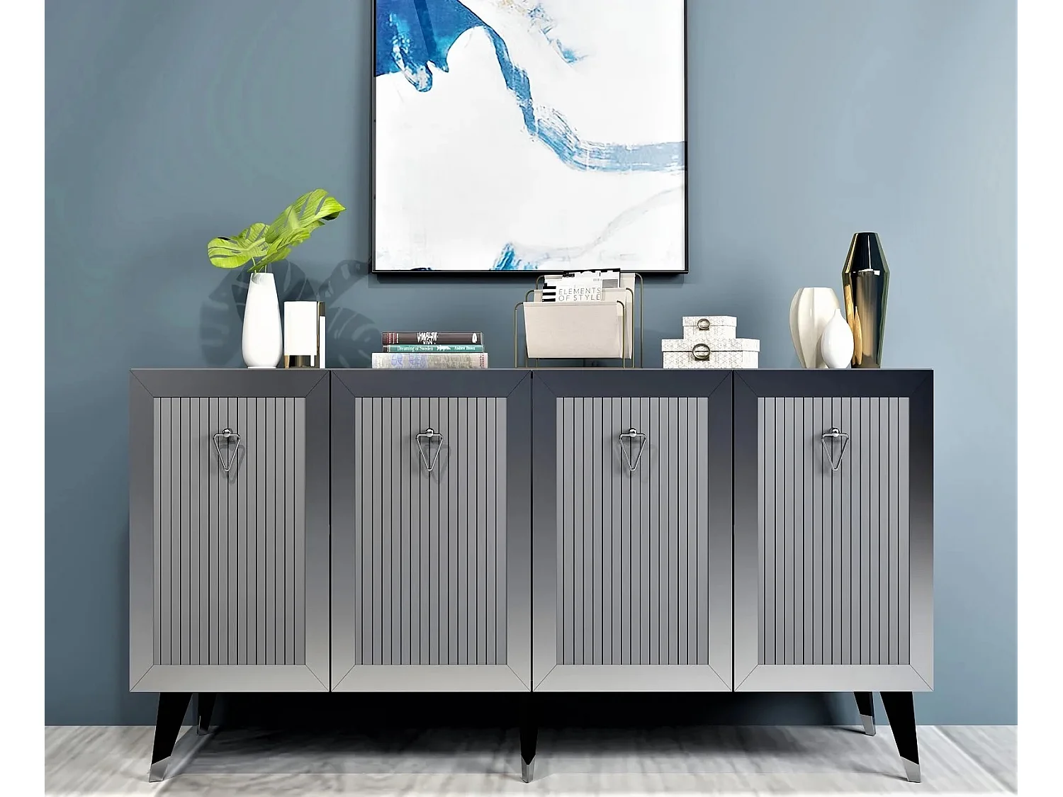 Aparador – 150 x 40 x 80 cm – Antracite e Prata – Painel de Partículas com Revestimento a Melamina