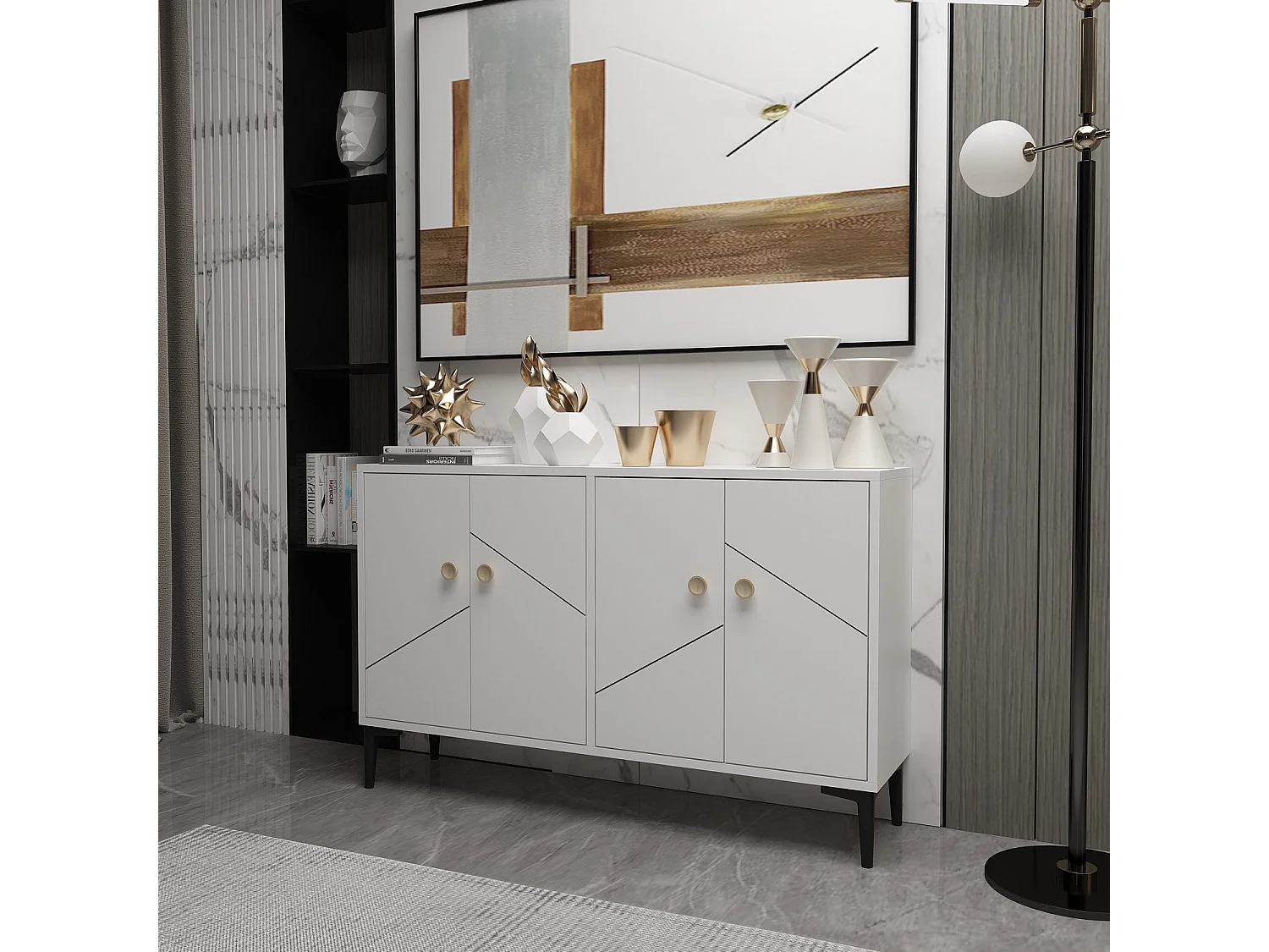 Buffet Nunka 120cm Motif Géométrique Blanc