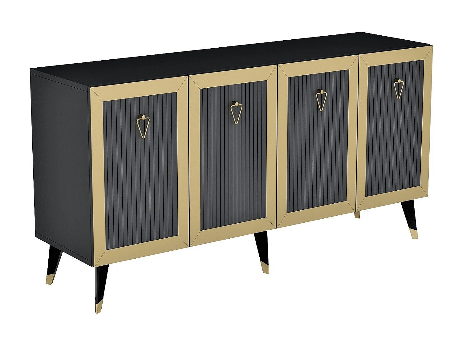 Aparador Kailua 1868, Negro|Dorado|Antracita, 80x150x40cm, Aglomerado laminado