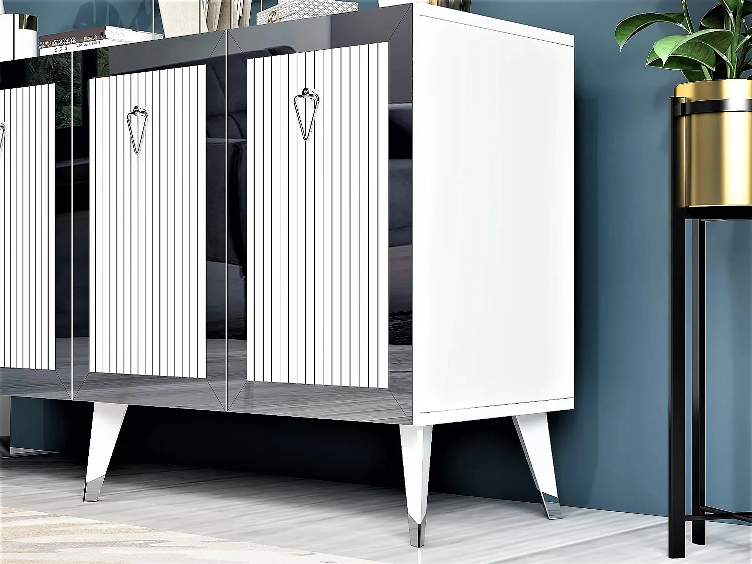 Aparador Bare Blanco Plata 150x80x40 cm